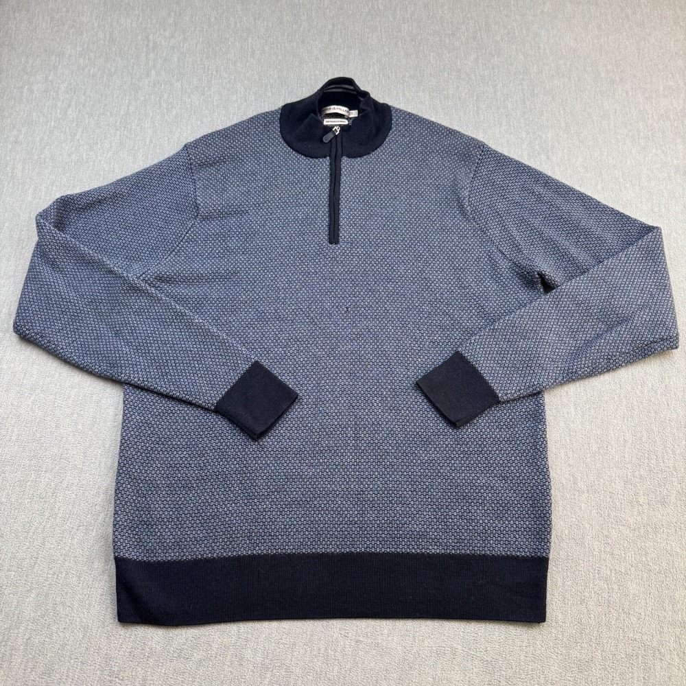 Peter Millar Sweater Mens 2XL Blue 1/4 Zip Pullover 100% Merino Wool Golf *Flaw